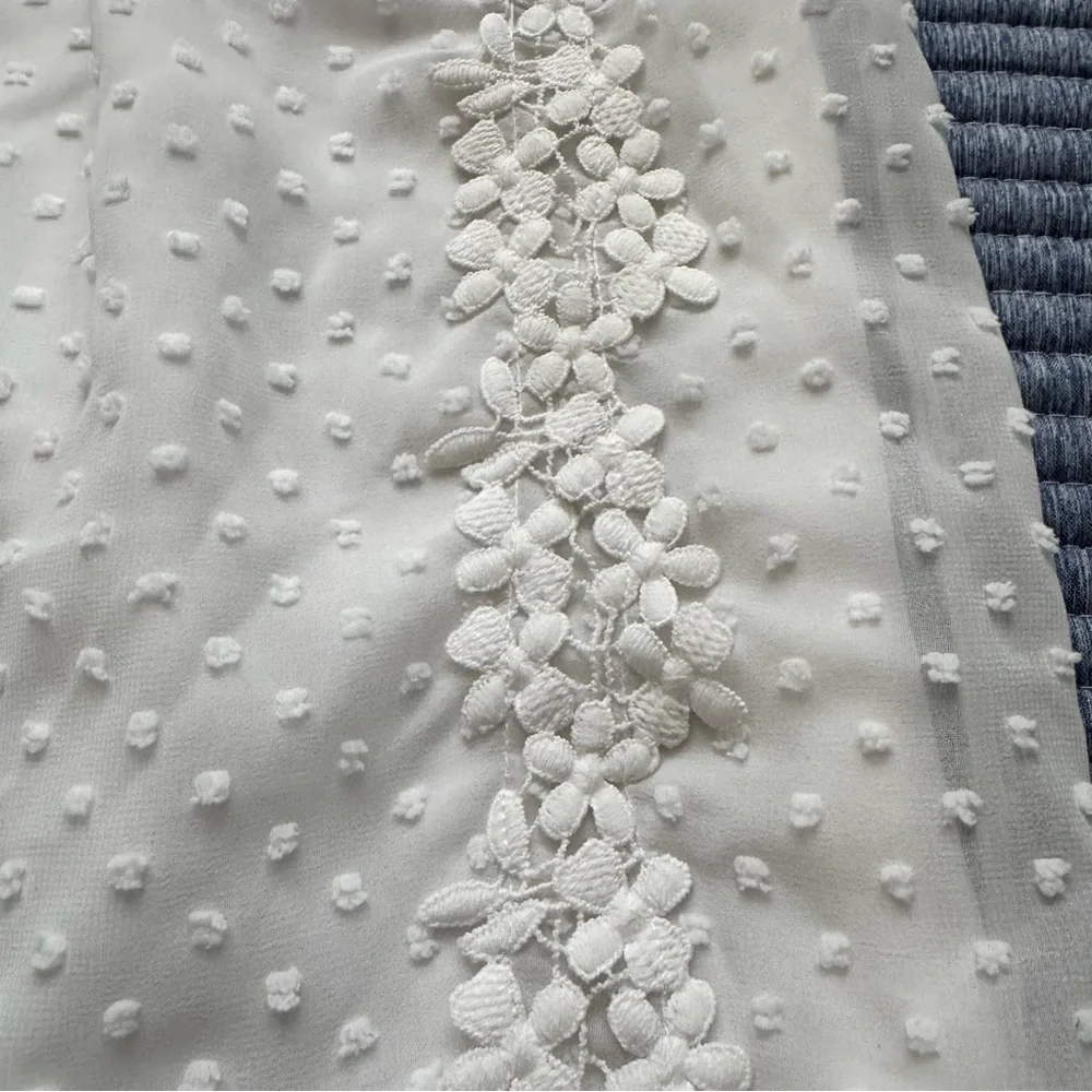 NWT SBerto White Swiss Dot Floral Lace Lined Sheer Long Sleeves Dress Size XS - Picture 3 of 15